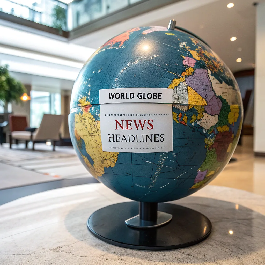 World Globe with News Headlines